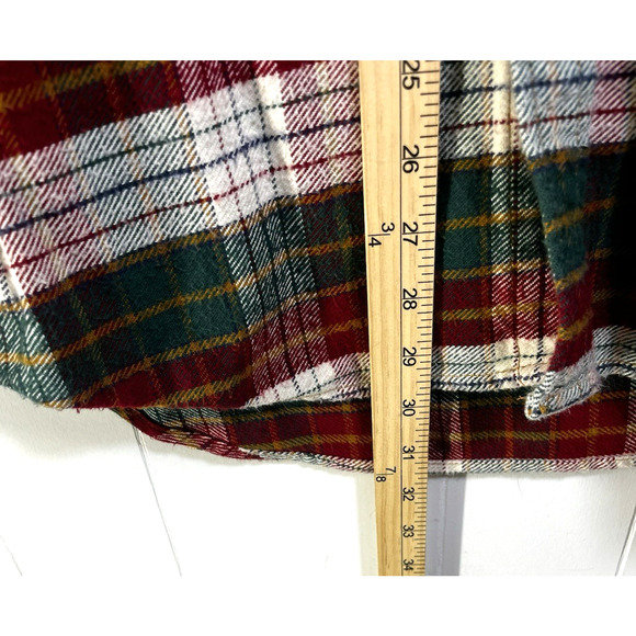 Merona Flannel Shirt Shacket Elbow Patches Red Plaid Western Holiday Size Large - Picture 5 of 11